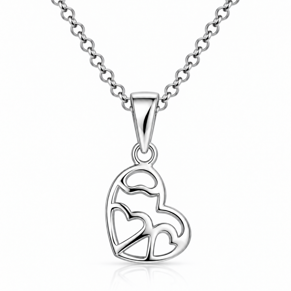 Sterling Silver Offset Heart Necklace with 10mm heart pendant