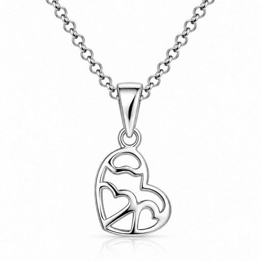 Sterling Silver Offset Heart Necklace with 10mm heart pendant