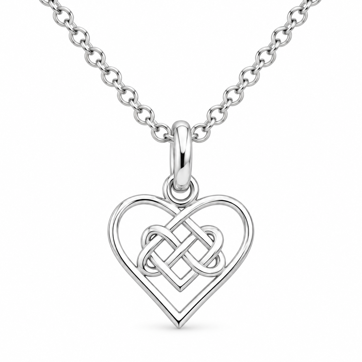 Sterling Silver Infinity Knot Heart Necklace with 13mm pendant