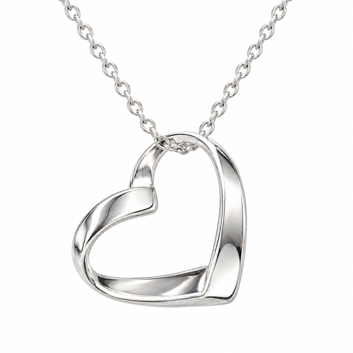 Sterling Silver Ribbon Heart Necklace with 12mm heart pendant