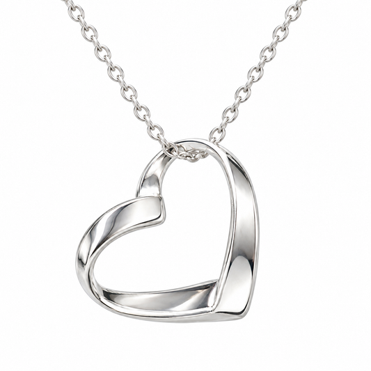 Sterling Silver Ribbon Heart Necklace with 12mm heart pendant