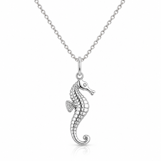 Sterling Silver Seahorse Necklace with 19mm x 6mm seahorse pendant