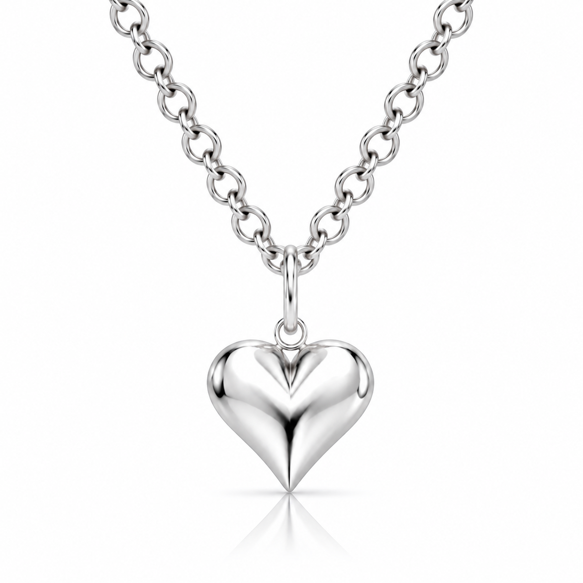 Sterling Silver Puffy Heart Necklace with 9mm heart pendant
