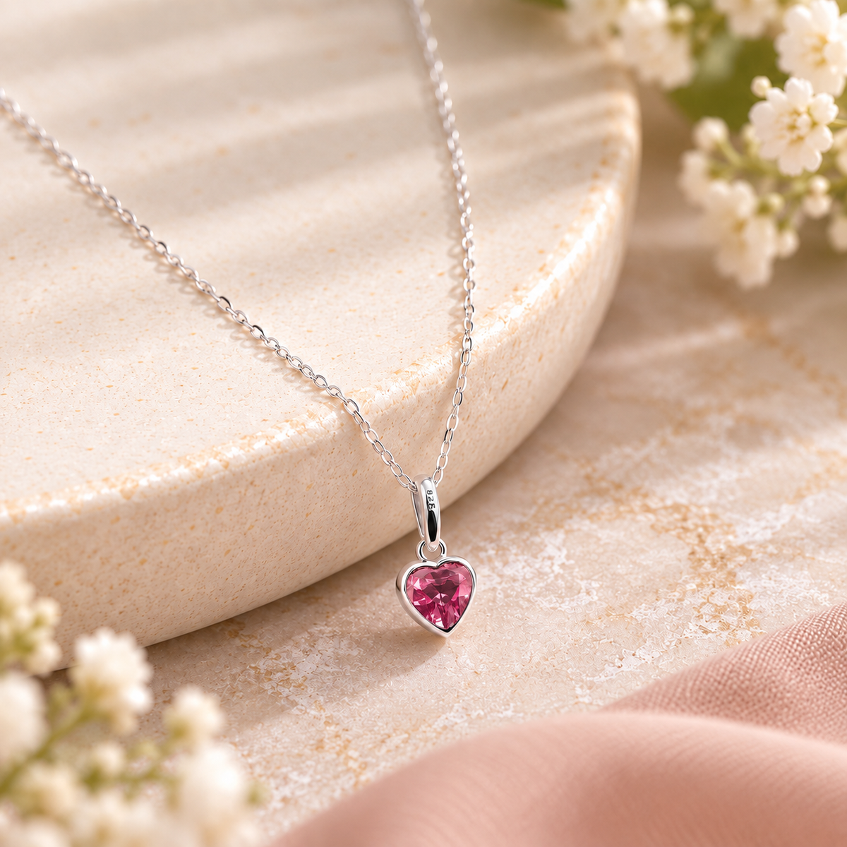 Sterling Silver Tourmaline Heart Birthstone Necklace October birthday gift