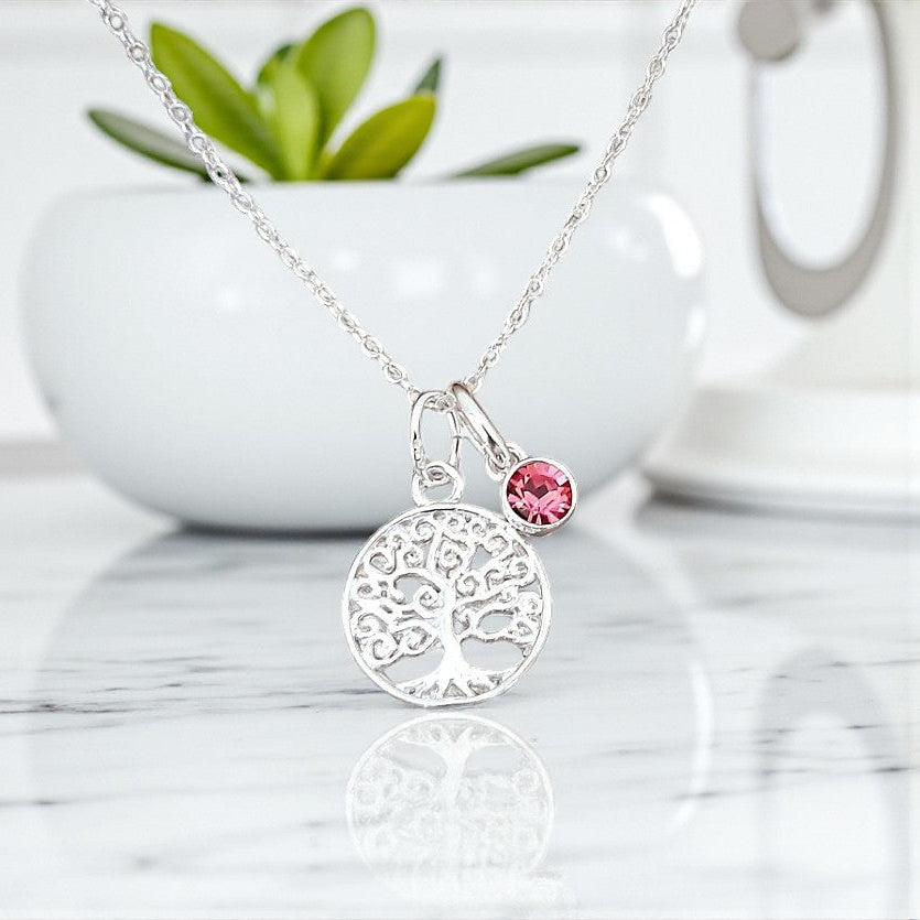 Tree of Life Birthstone Necklace 12mm in Sterling Silver 925 | Personalised Jewellery Gift