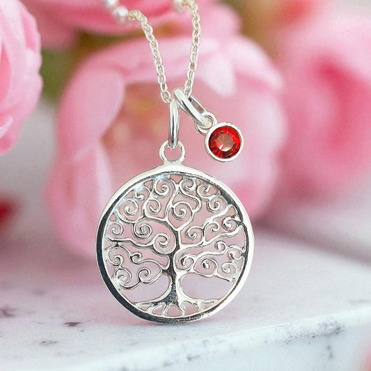 Tree of Life Birthstone Necklace 19mm in Sterling Silver 925 | Personalised Jewellery Gift