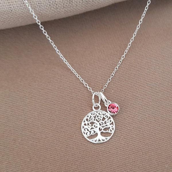 Tree of Life Birthstone Necklace 925 Sterling Silver, Personalised Jewellery