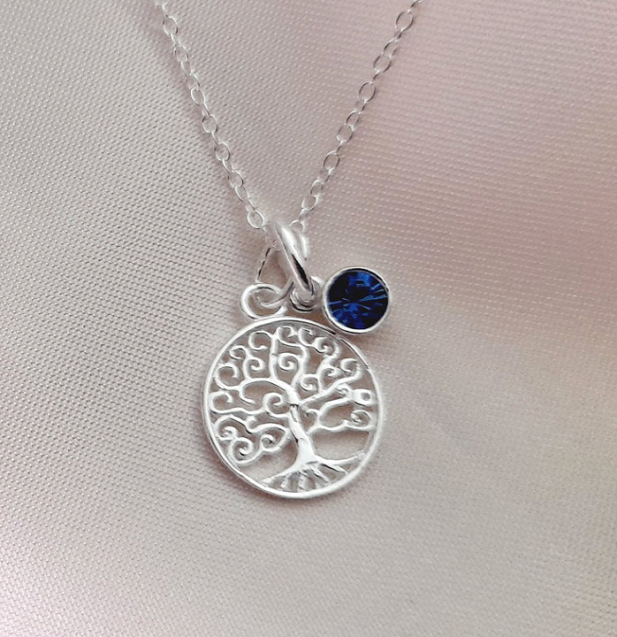 Mother of the Groom Tree of Life Necklace with Crystal Birthstone in Sterling Silver 925, Personalised Jewellery Gift