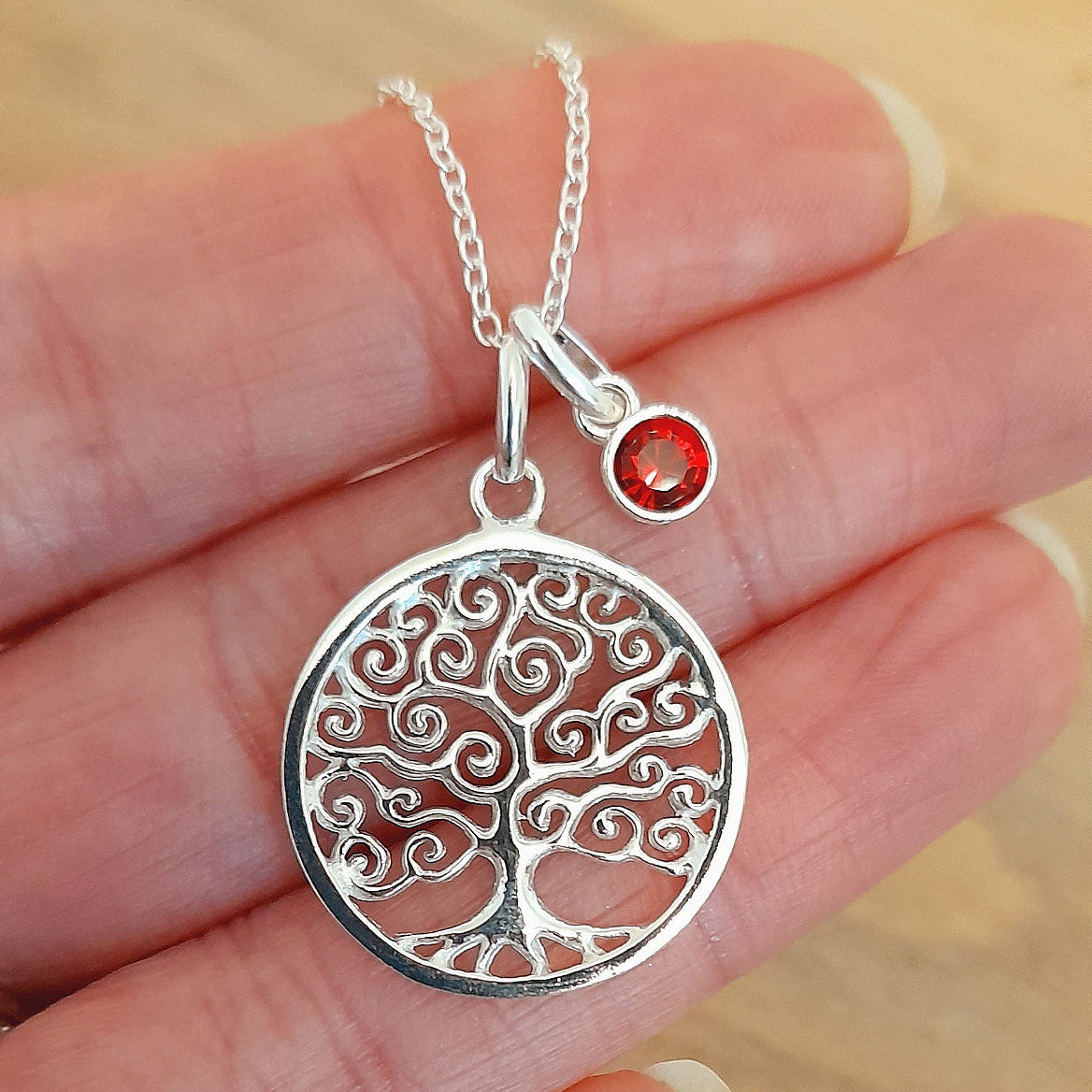 Tree of Life Birthstone Necklace 19mm in Sterling Silver 925 | Personalised Jewellery Gift