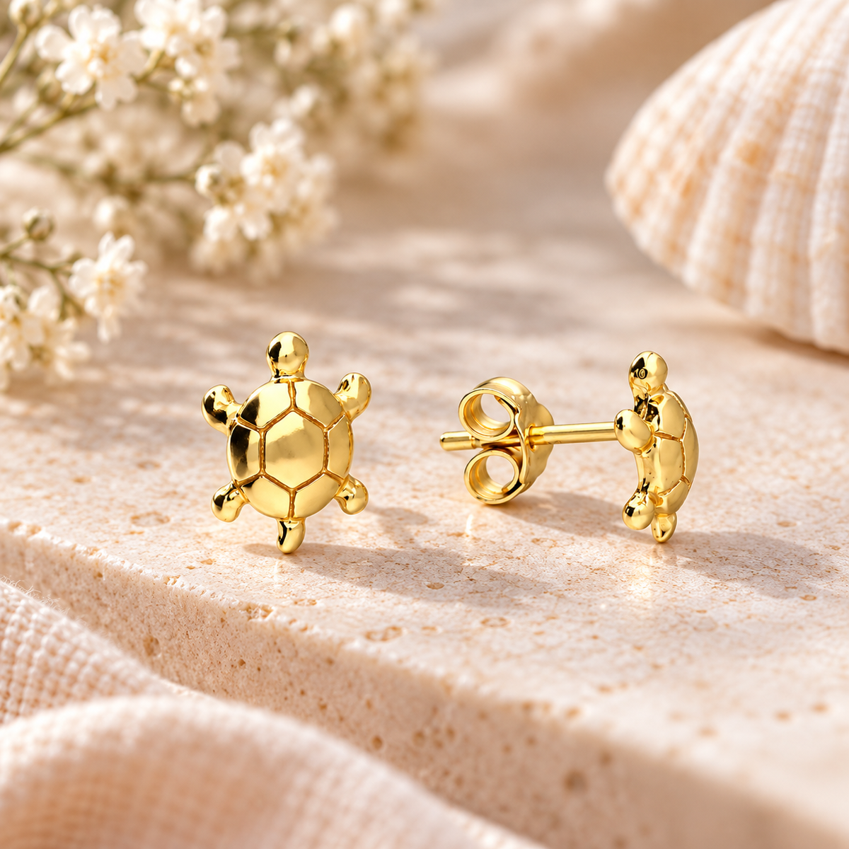 Gold Turtle Stud Earrings – ocean-inspired jewellery gift