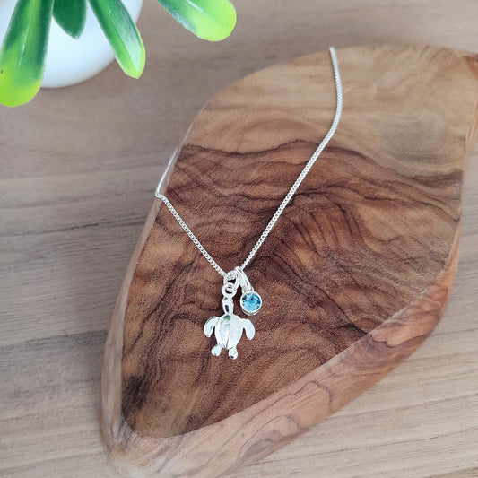 Turtle Birthstone Necklace Sterling Silver 925, Personalised Jewellery