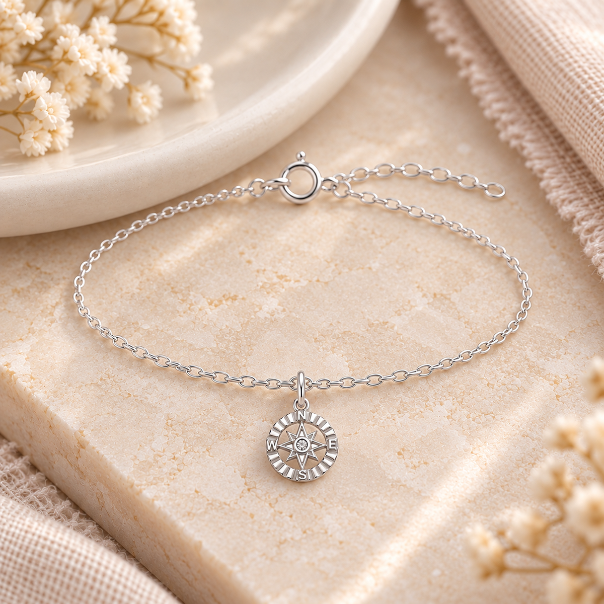 Sterling Silver Wind Rose Charm Bracelet with Preciosa crystal