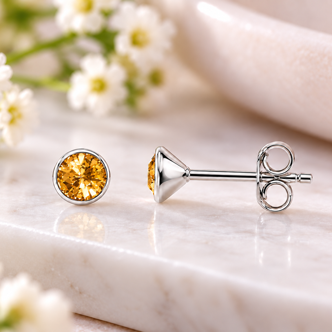 Yellow Topaz Birthstone Stud Earrings – November birthday jewellery gift