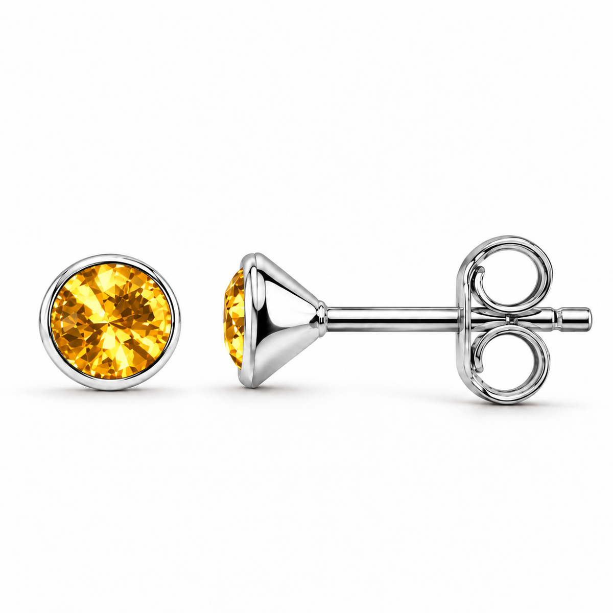 November Yellow Topaz Birthstone Stud Earrings in 925 sterling silver
