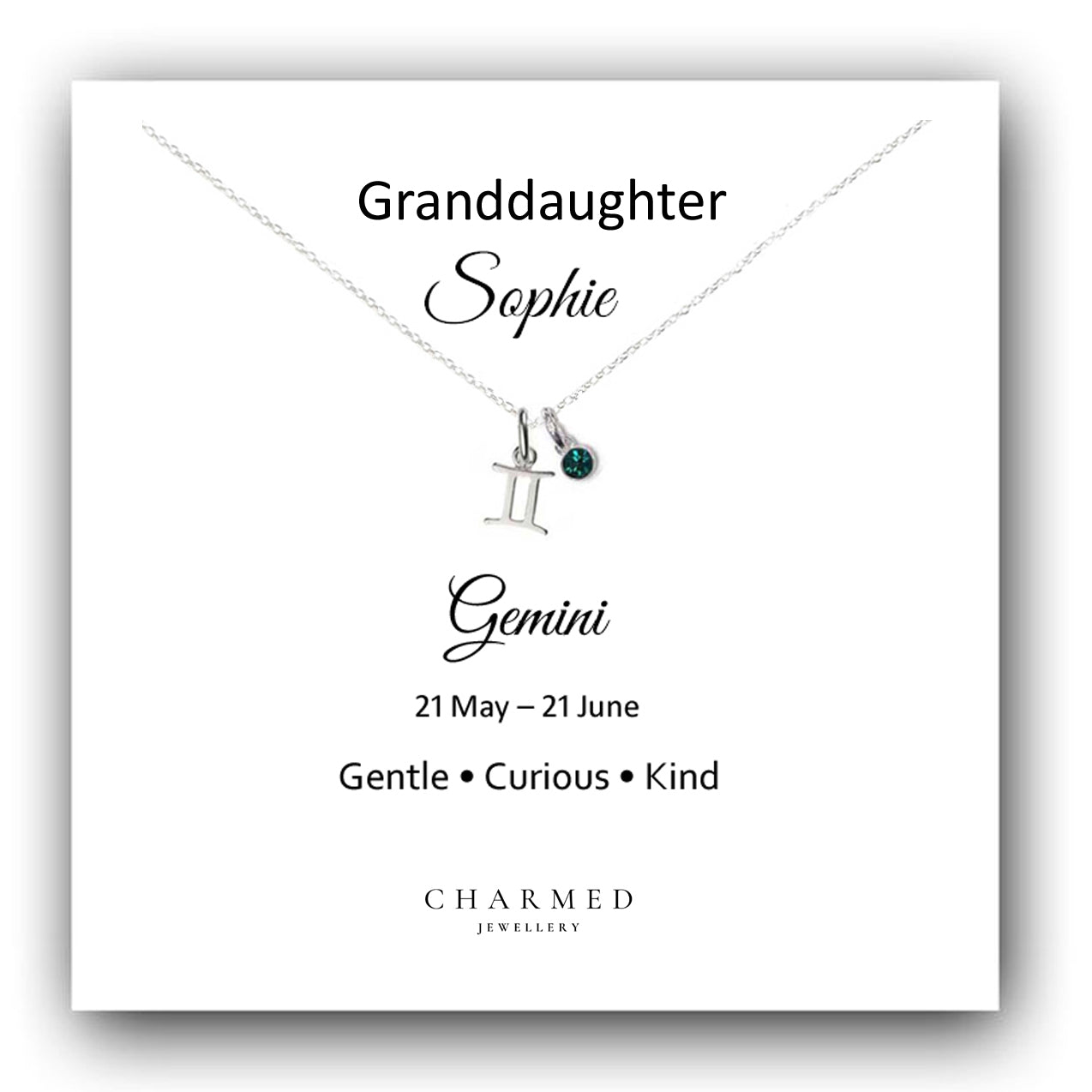Granddaughter Gift, Zodiac Necklace with Optional Birthstone in Sterling Silver 925, Personalised Gift