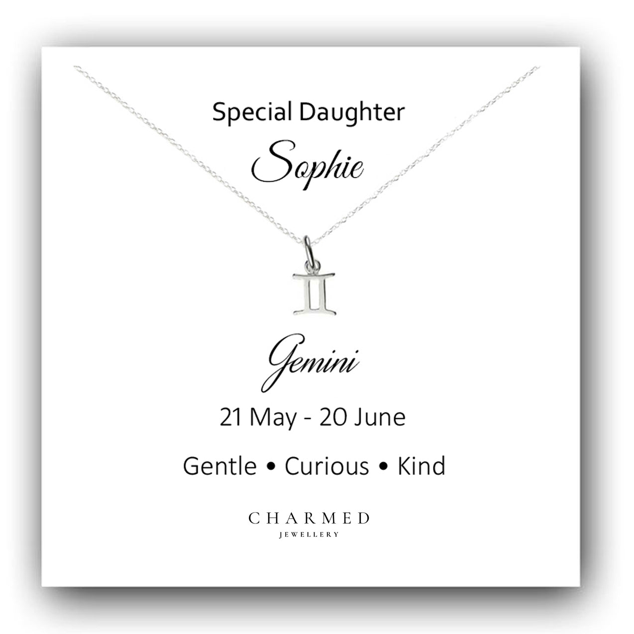 Daughter Zodiac Necklace in Sterling Silver 925, Personalised Jewellery Gift