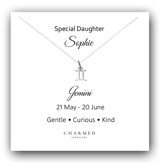Daughter Zodiac Necklace in Sterling Silver 925, Personalised Jewellery Gift