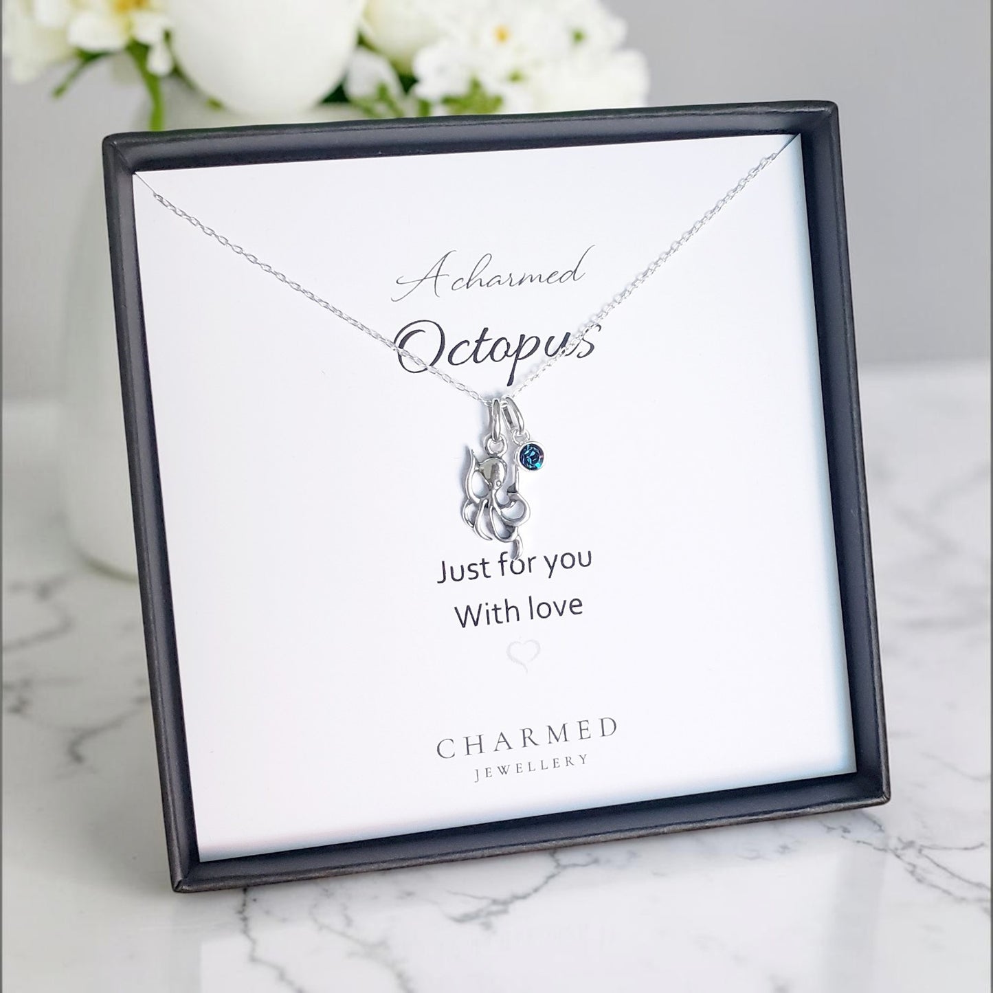 Octopus Birthstone Necklace Sterling Silver 925 | A Charmed Personalised Jewellery Gift