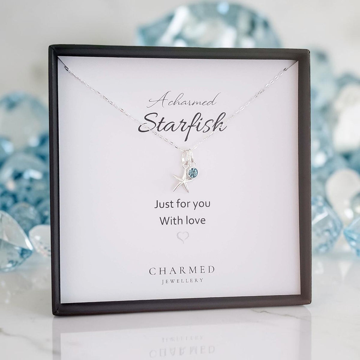 A Charmed Starfish Birthstone Necklace in Sterling Silver 925 | Personalised Jewellery Gift