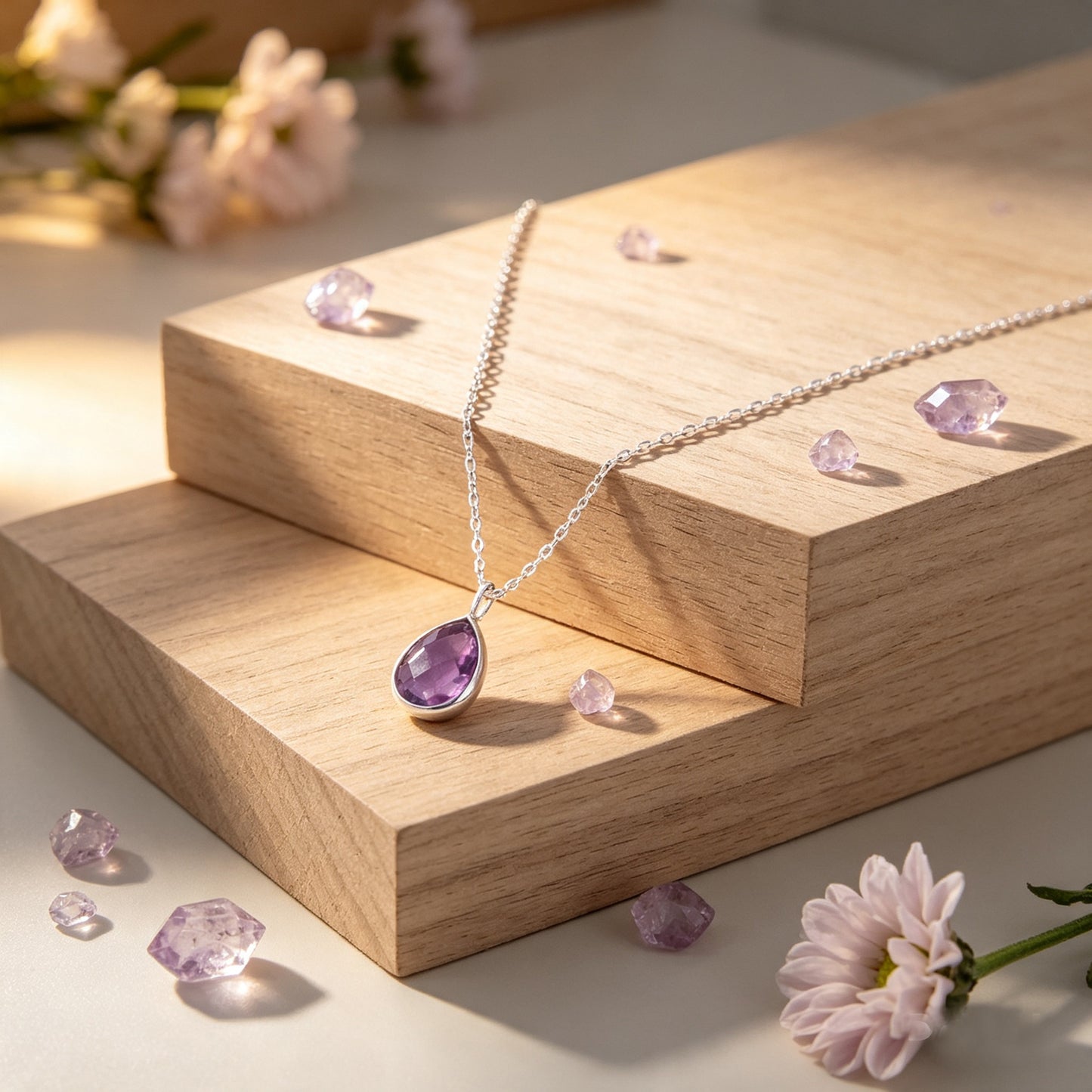 Amethyst Teardrop Necklace in Sterling Silver 925 | Natural Healing Gemstone Jewellery
