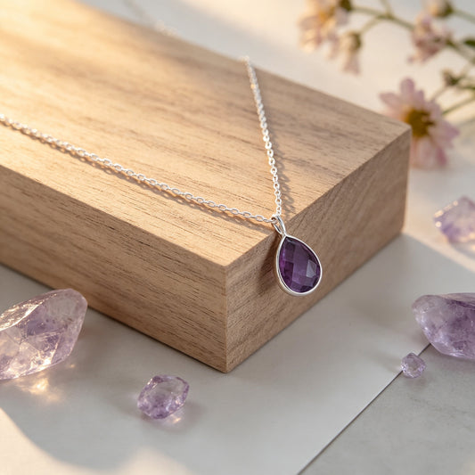 Amethyst Teardrop Necklace in Sterling Silver 925 | Natural Healing Gemstone Jewellery