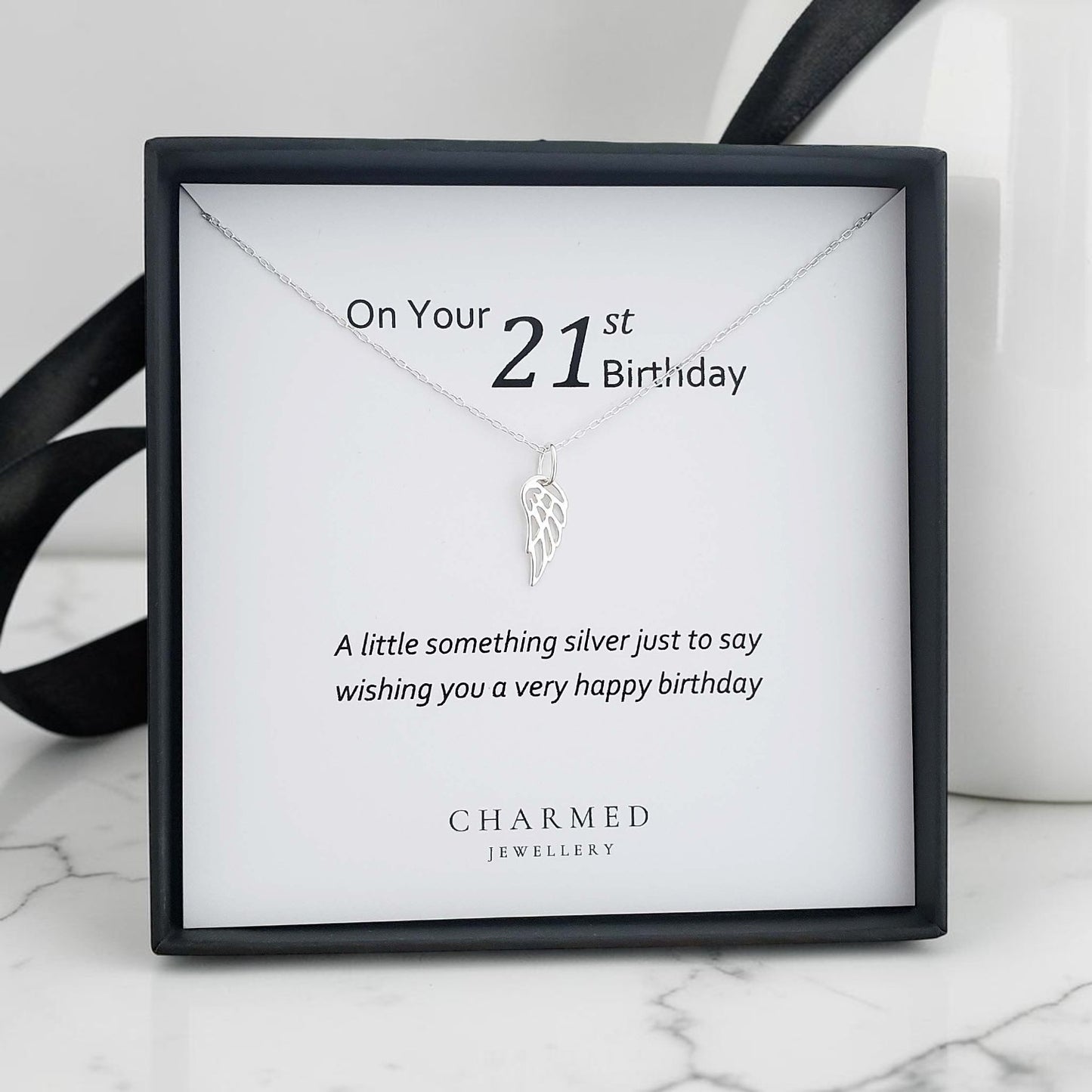 21st Birthday Gift | Angel Wing Necklace in Sterling Silver 925 | Personalised Jewellery