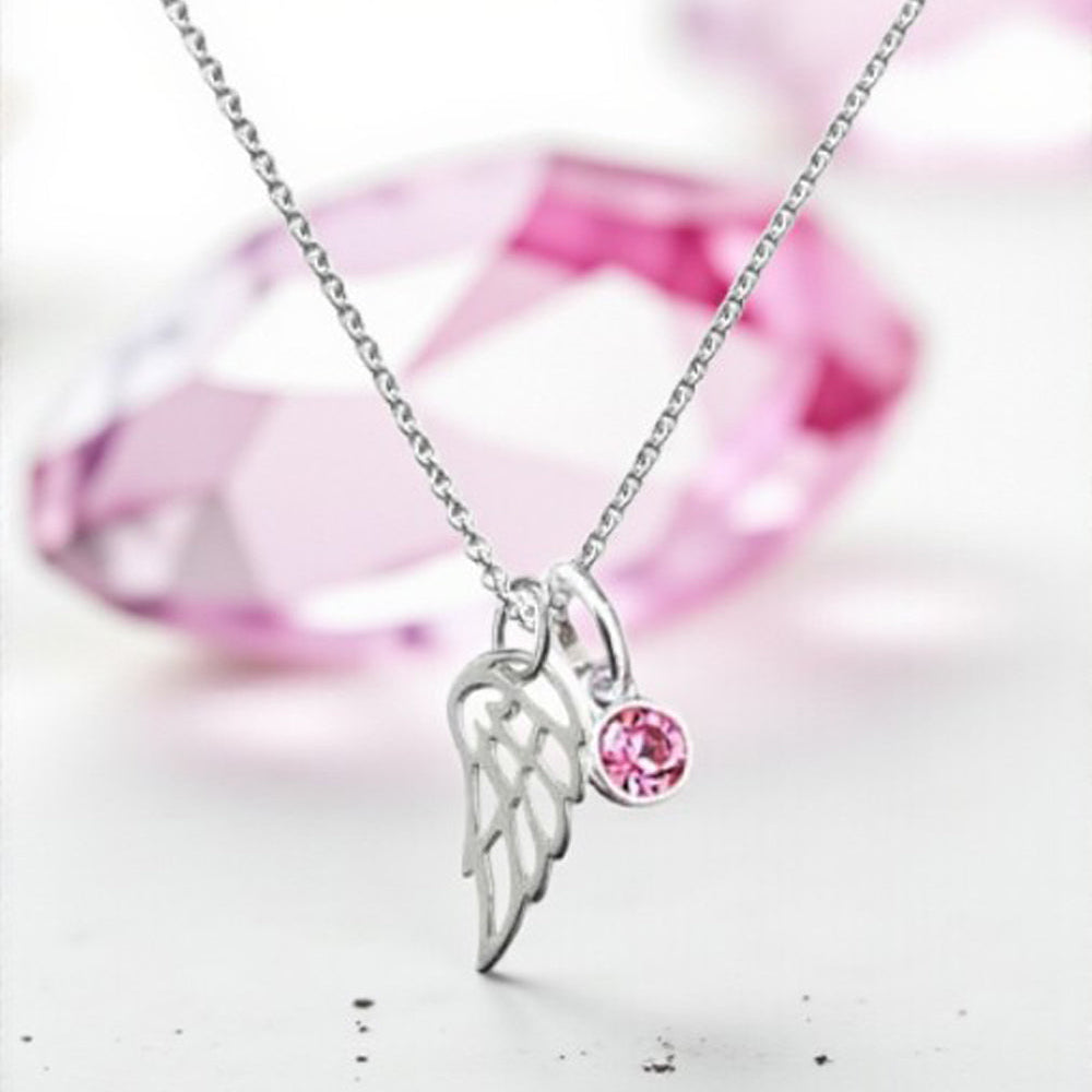 Angel Wing Necklace with Birthstone in Sterling Silver 925 