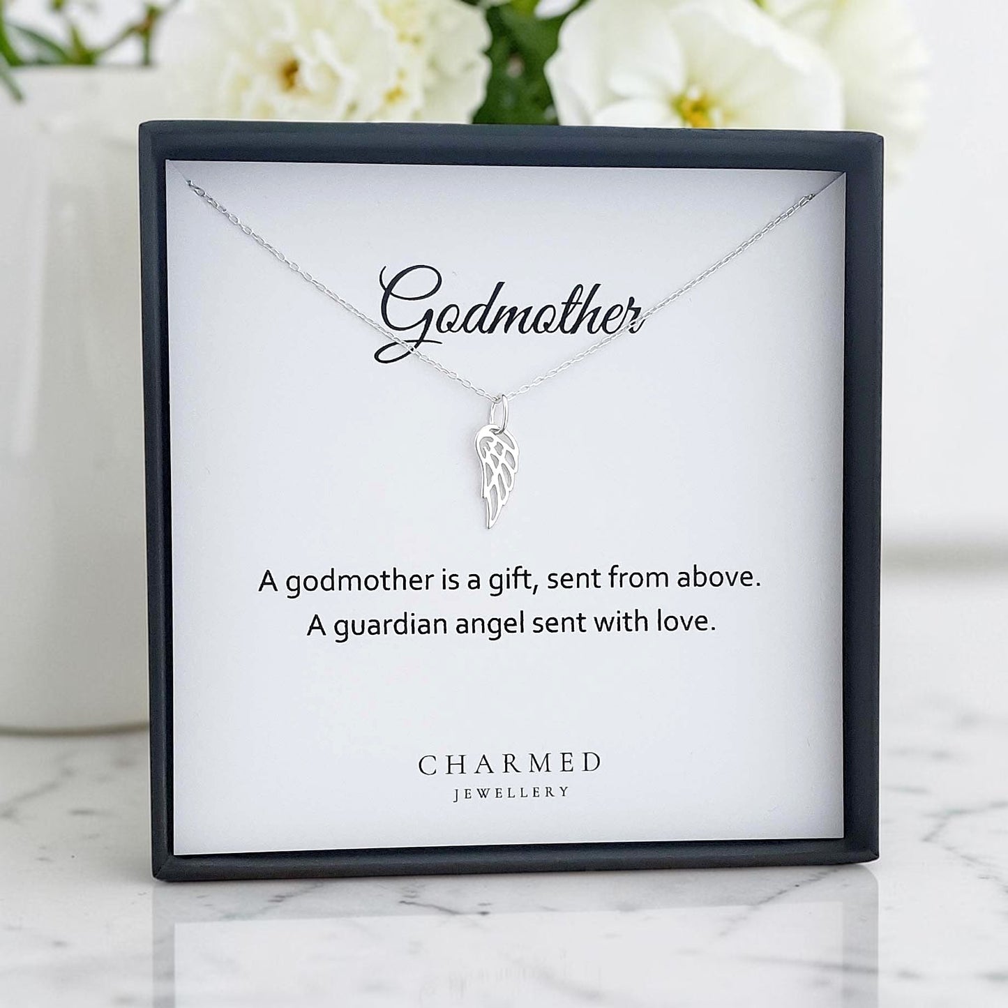 Godmother Gift | Angel Wing Necklace in Sterling Silver 925 | Personalised Jewellery