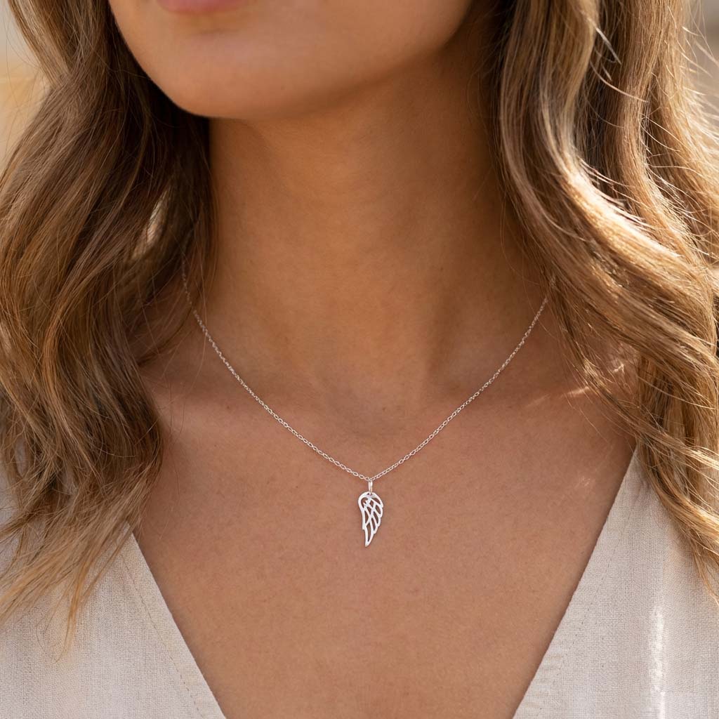 Godmother Gift | Angel Wing Necklace in Sterling Silver 925 | Personalised Jewellery