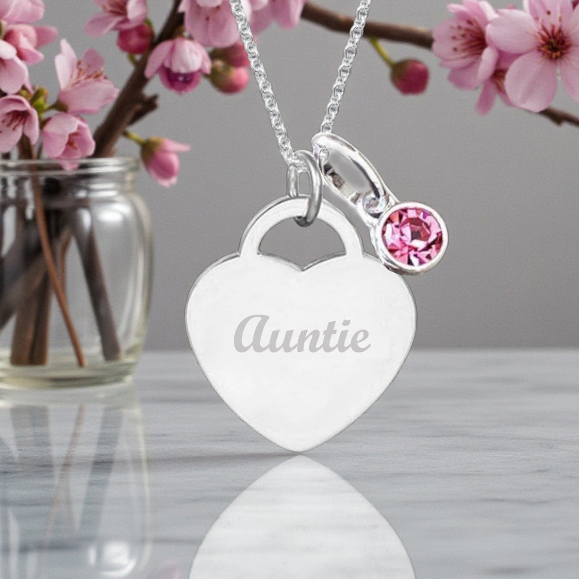 Auntie Engraved Necklace with Birthstone | Personalised Jewellery Gift