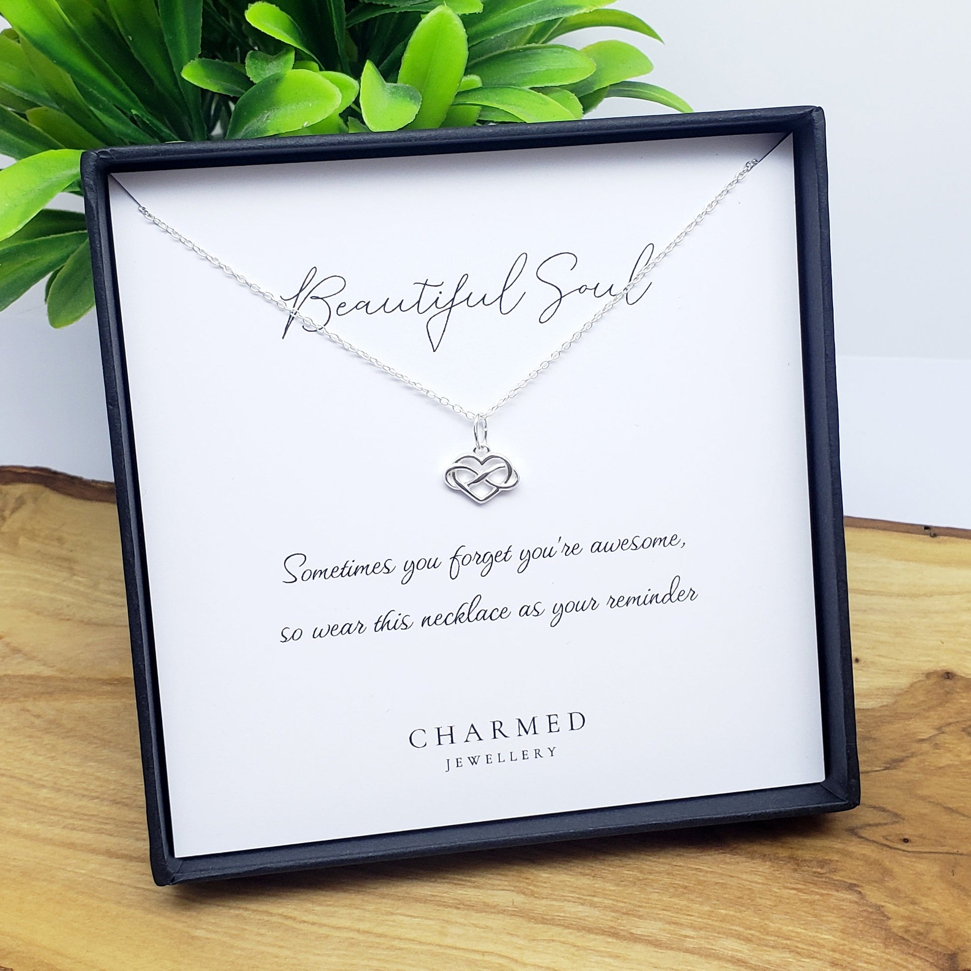 Inspirational Gift, Infinity Heart Necklace in Sterling Silver 925 | Personalised Jewellery Gift