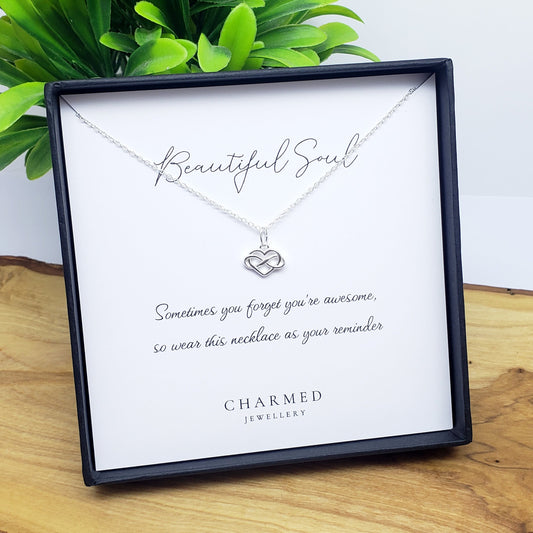 Inspirational Gift, Infinity Heart Necklace in Sterling Silver 925 | Personalised Jewellery Gift