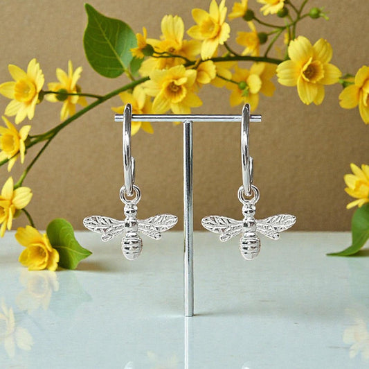 Bee Hoop Earrings – 15mm | 925 Sterling Silver