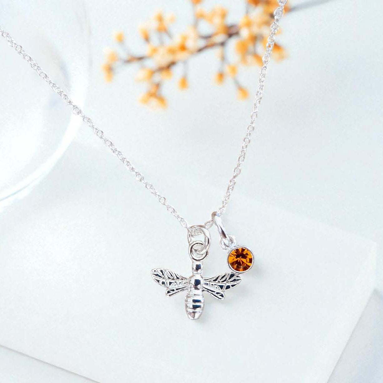 Bee Birthstone Necklace Sterling Silver 925 | Personalised Jewellery Gift