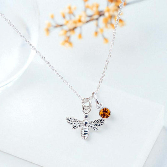 Bee Birthstone Necklace Sterling Silver 925 | Personalised Jewellery Gift