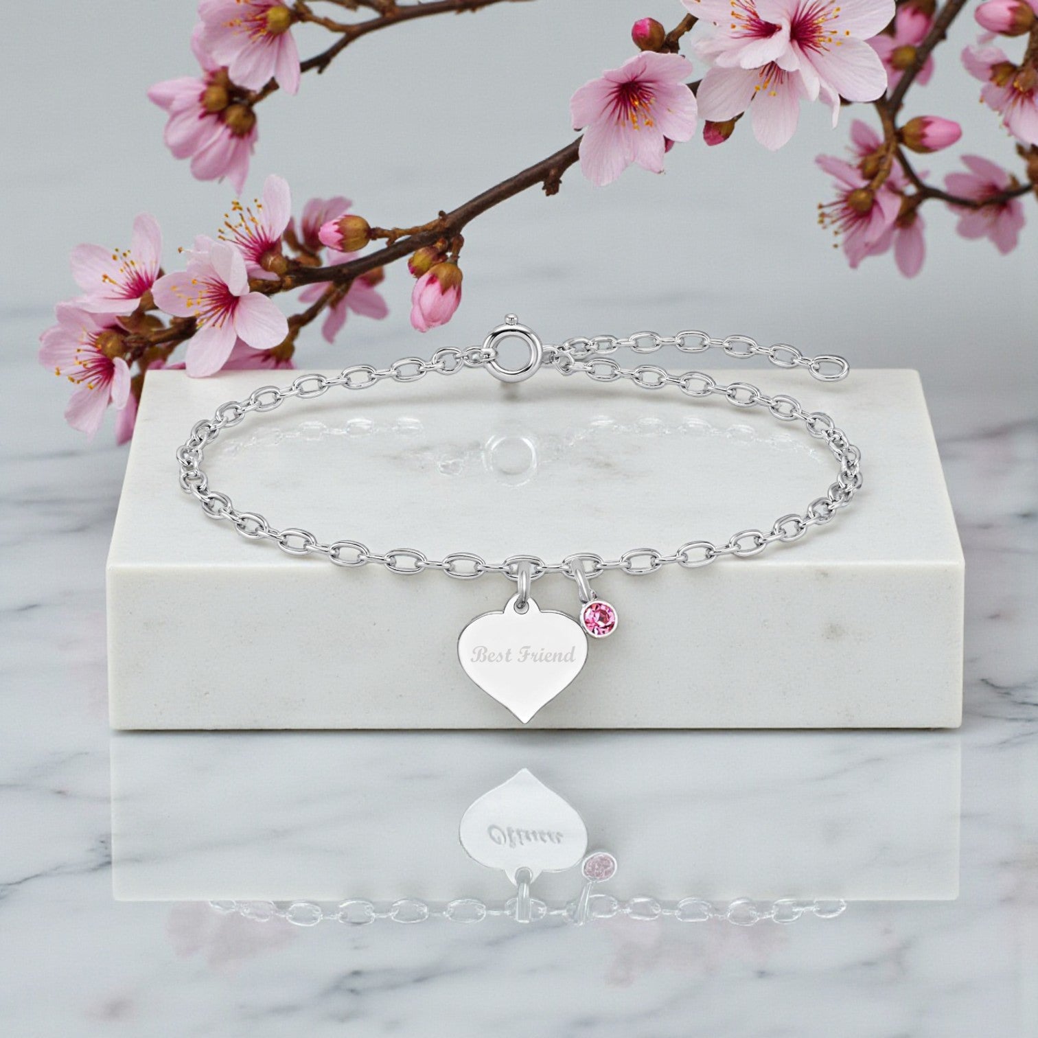 Best Friend Birthstone Bracelet | Sterling Silver 925 | Personalised Engraved Jewellery Gift