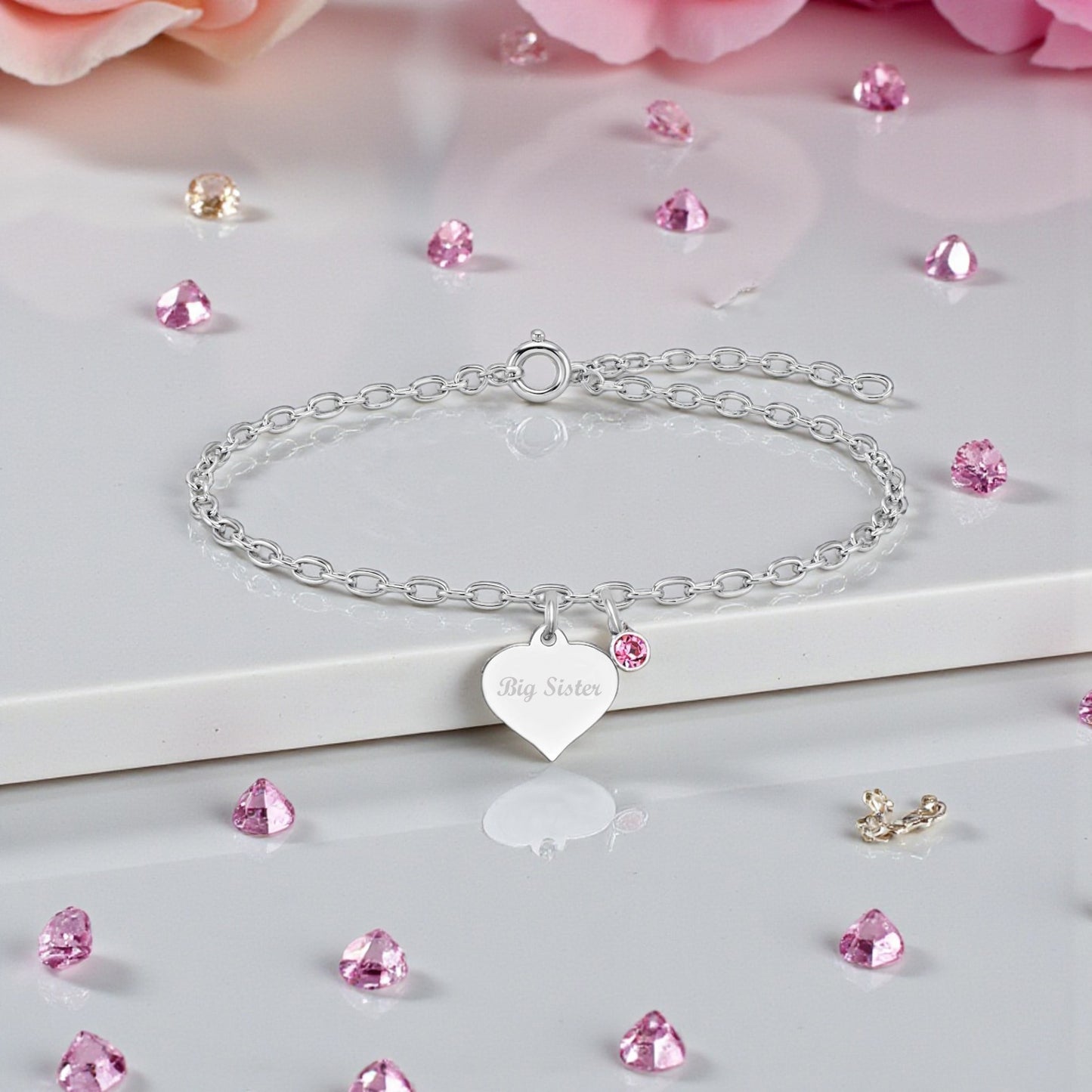 Big Sister Birthstone Bracelet | Sterling Silver 925 | Personalised Engraved Jewellery Gift