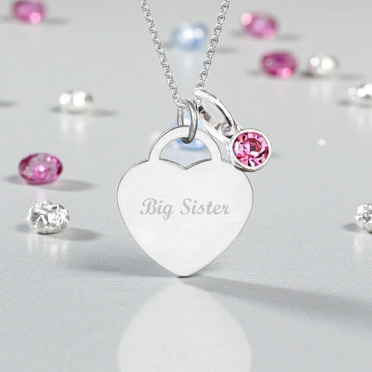 Big Sister Engraved Necklace with Birthstone | Personalised Jewellery Gift