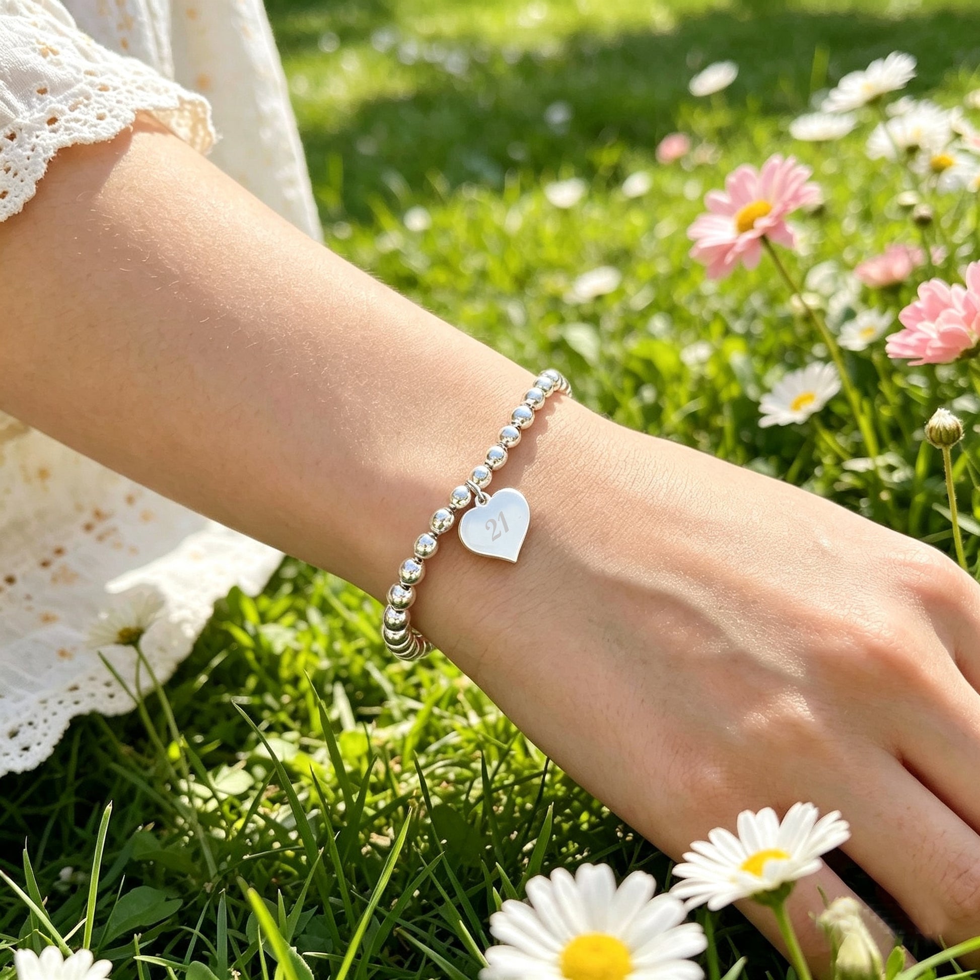 Milestone Birthday Personalised Engraved Stretch Bracelet | Sterling Silver 925 | 4mm Beads