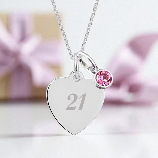 Birthday Engraved Necklace with Birthstone in Sterling Silver 925 | Personalised Jewellery Gift