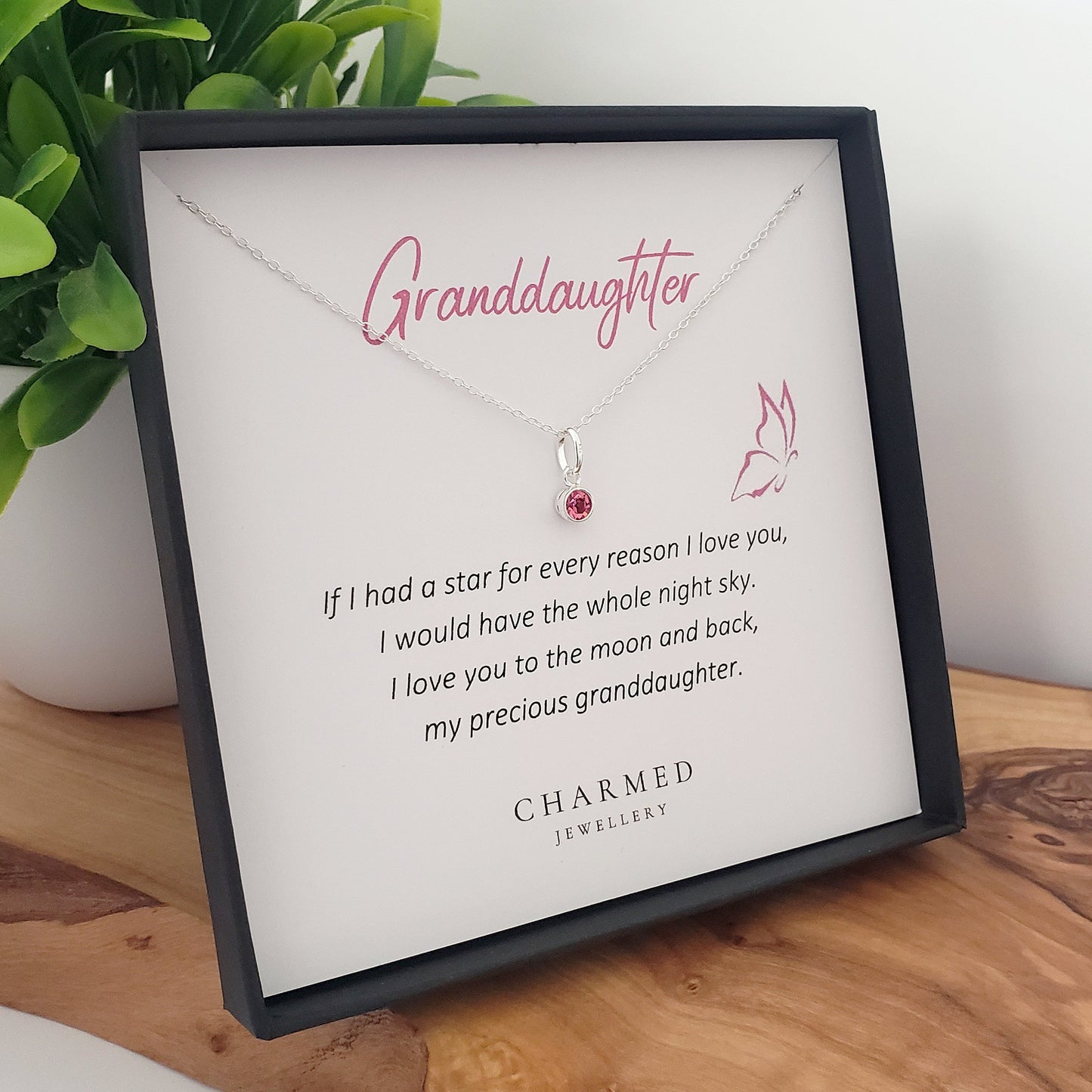 Granddaughter Crystal Birthstone Necklace in Sterling Silver 925 | Personalised Jewellery Gift