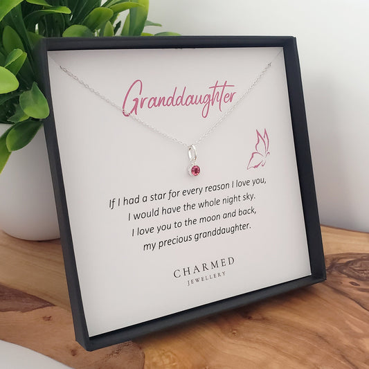 Granddaughter Crystal Birthstone Necklace in Sterling Silver 925 | Personalised Jewellery Gift
