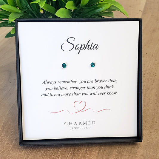 Birthstone Stud Earrings 4mm in 925 Sterling Silver | Personalised Jewellery Gift