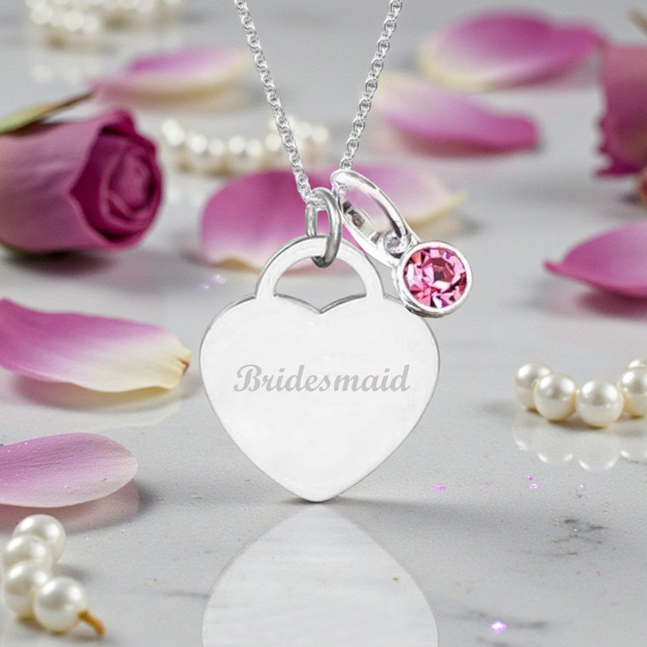 Bridesmaid Engraved Necklace with Birthstone | Personalised Jewellery Gift