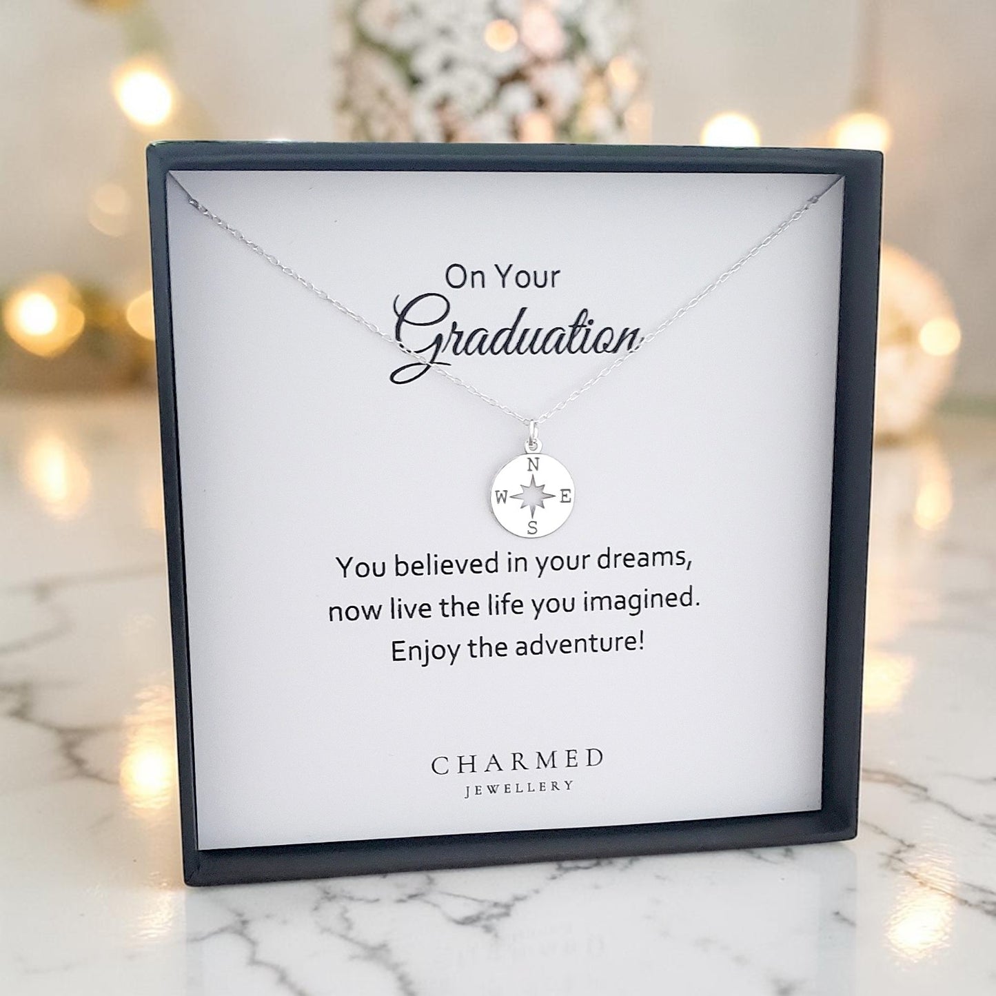 Graduation Gift, Compass Necklace in Sterling Silver 925, Personalised Jewellery Gift