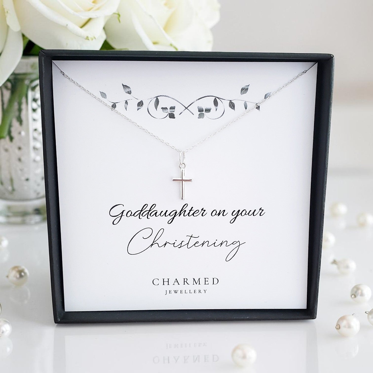 Goddaughter Christening Gift | Cross Necklace in Sterling Silver 925 | Message Card Jewellery