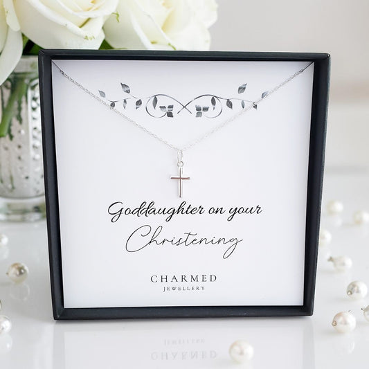 Goddaughter Christening Gift | Cross Necklace in Sterling Silver 925 | Message Card Jewellery
