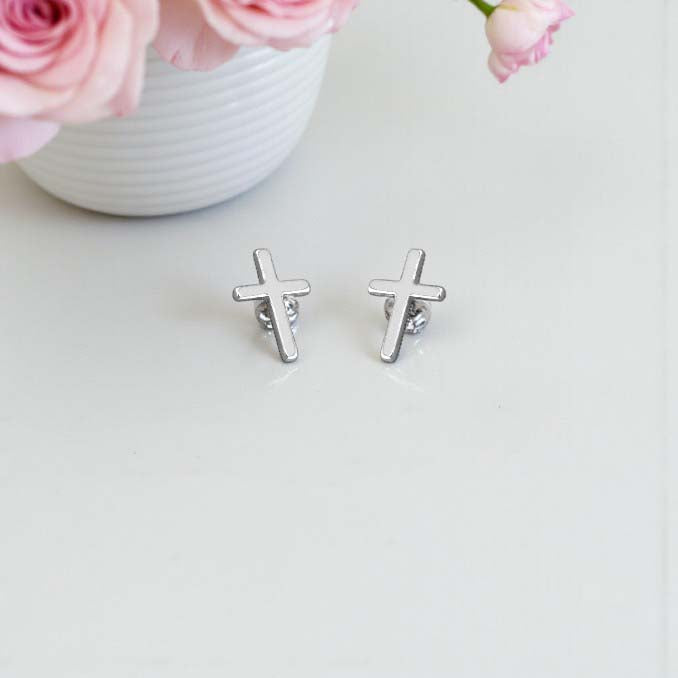 Cross Stud Earrings | Sterling Silver 925 | Religious Jewellery Gift