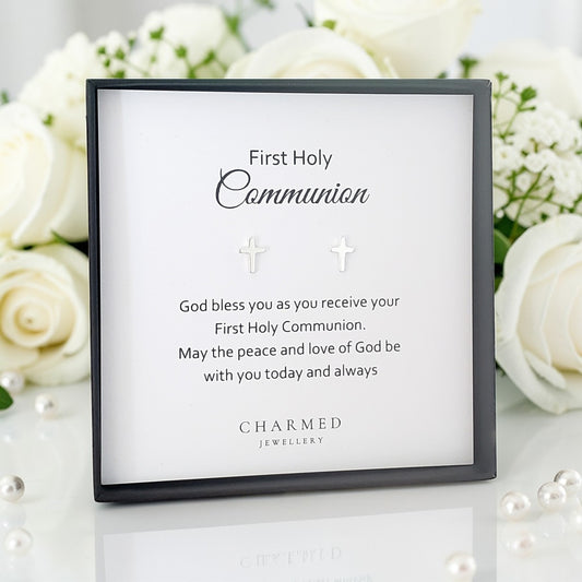 First Holy Communion Gift | Cross Earrings 925 Sterling Silver | Personalised Jewellery Gift