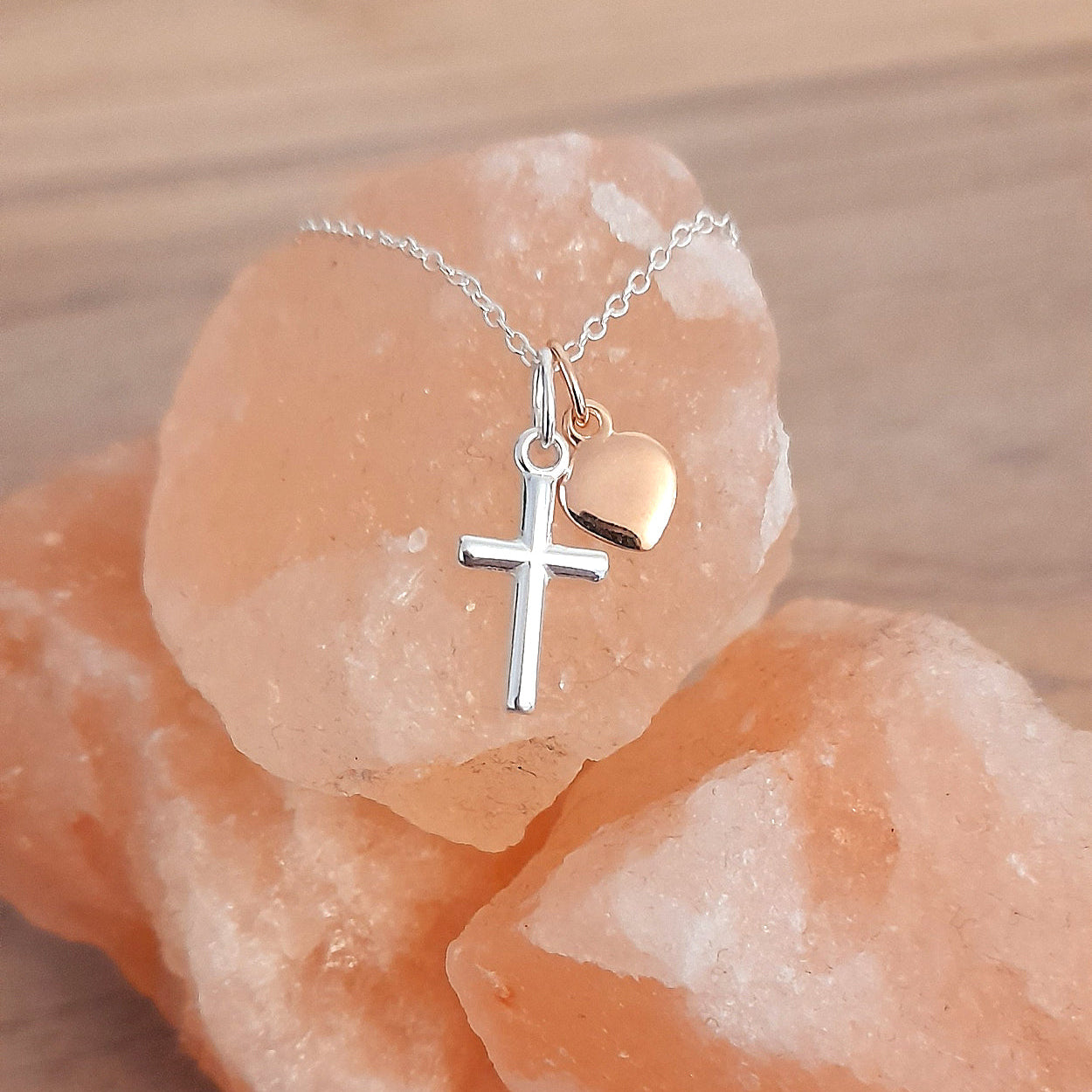 Nana Gift, Cross Necklace with Heart in Sterling Silver 925, Personalised Jewellery Gift